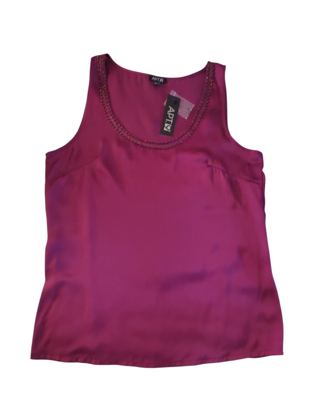 NWT Apt. 9 Phlox Magenta Satin Embellished Neck Tank Top Camisole Size L